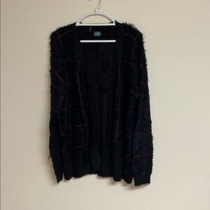 Black and Red Fuzzy Cardigan
